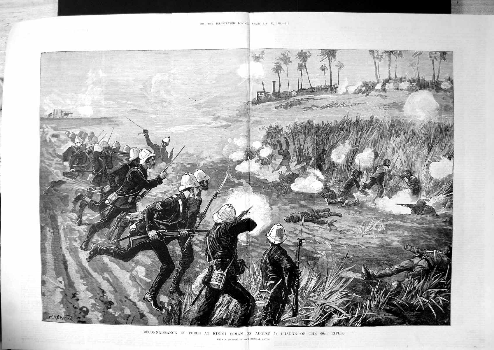 Antique Print Reconnaissance In Force Kindji Osman Charge 60Th Rifles 1882