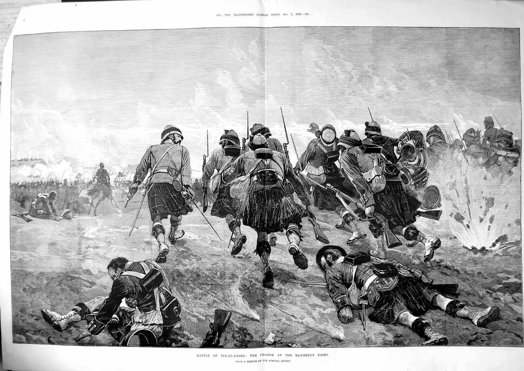 Old Print Battle Tel-El-Kebir Charge At Bayonet'S Point Kilted Men 1882 19th