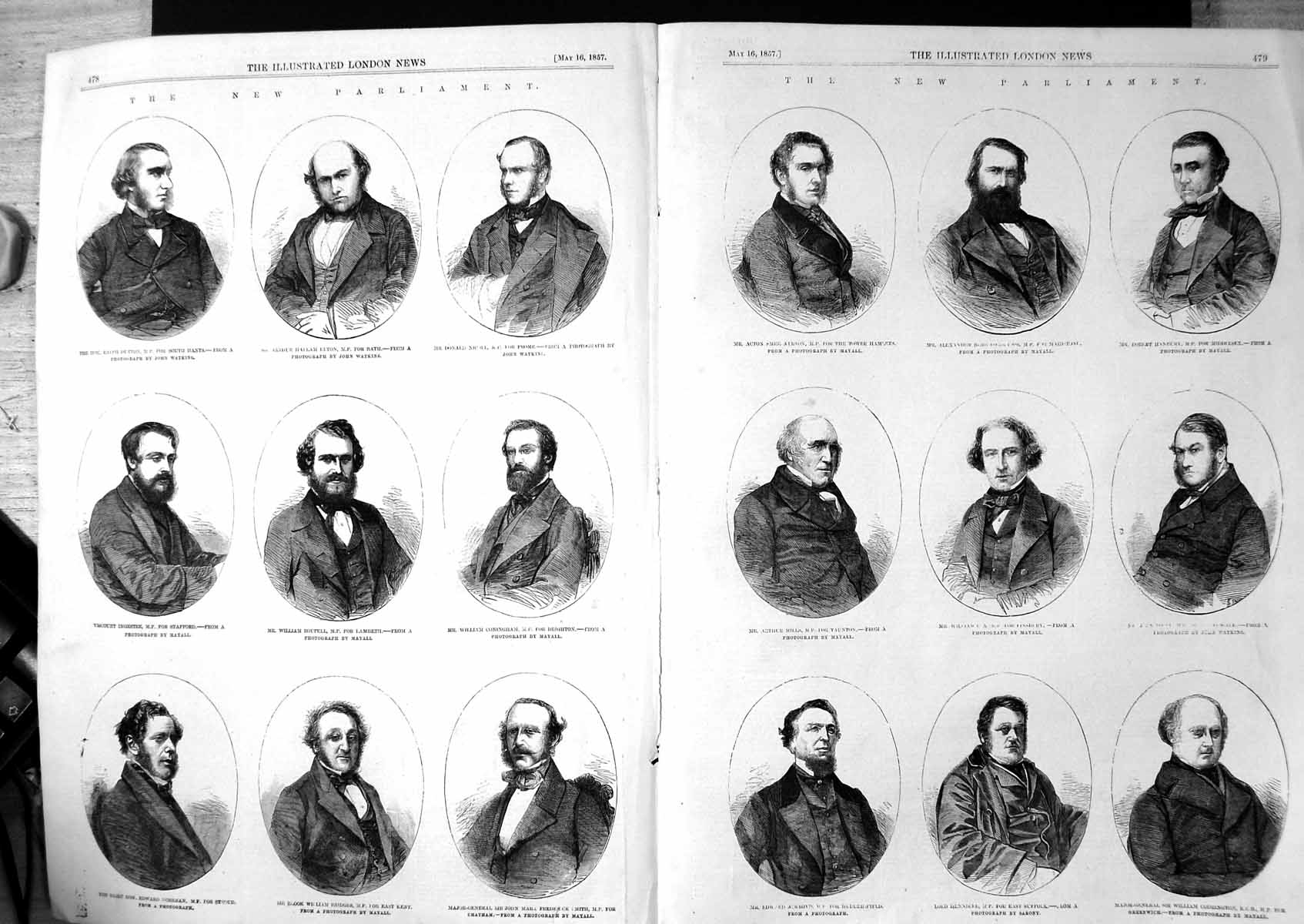 Antique Old Print The New Parliament Eighteen Portraits Men Viscount 1857 19th