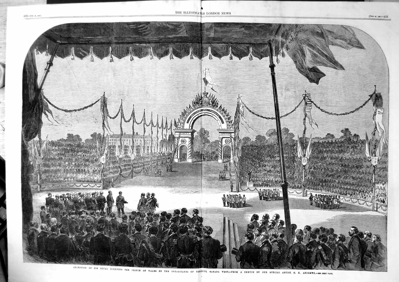 Old Antique Print Reception Prince Wales Inhabitants Toronto Canada 1860 19th
