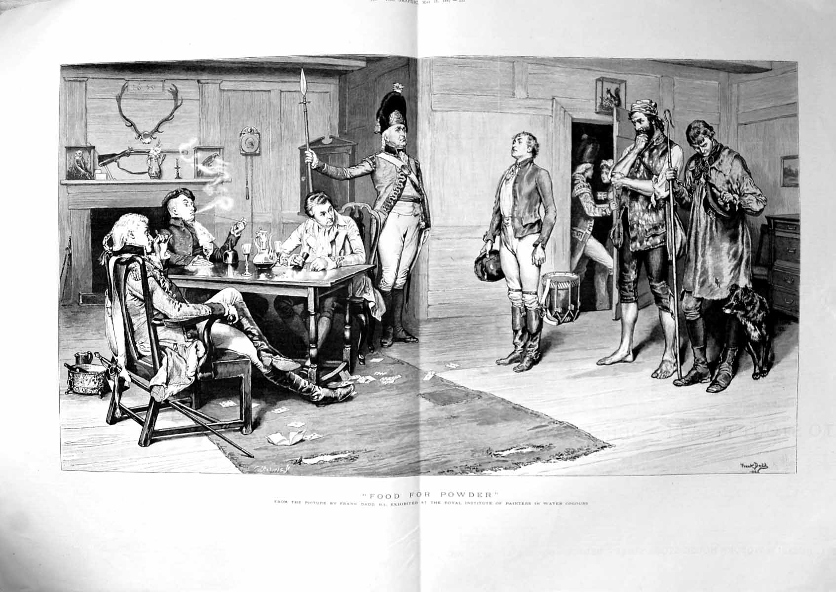 Old Antique Print Food For Powder Frank Dadd Siers Gentlemen Seated 1887 19th