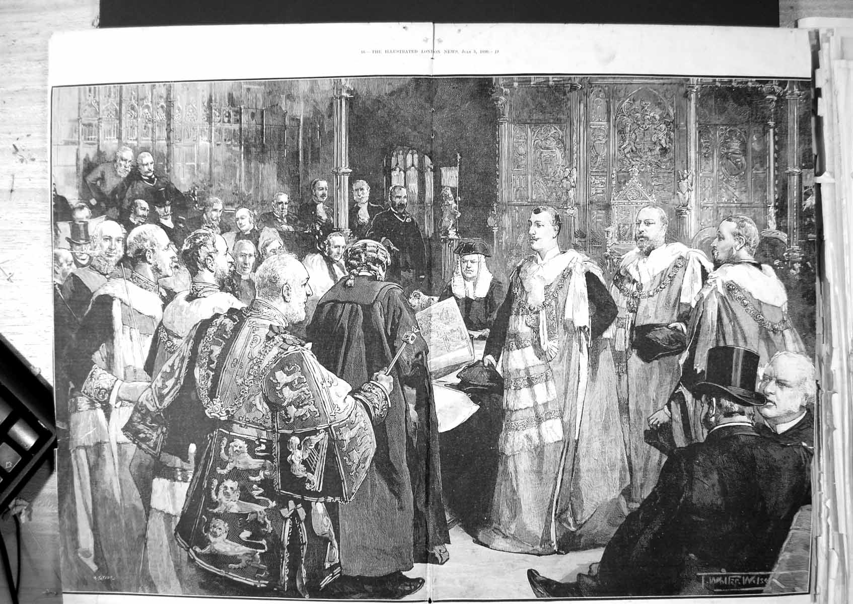 Antique Old Print Damaged Duke Clarence Avondale Takes Seat House Lords 1890