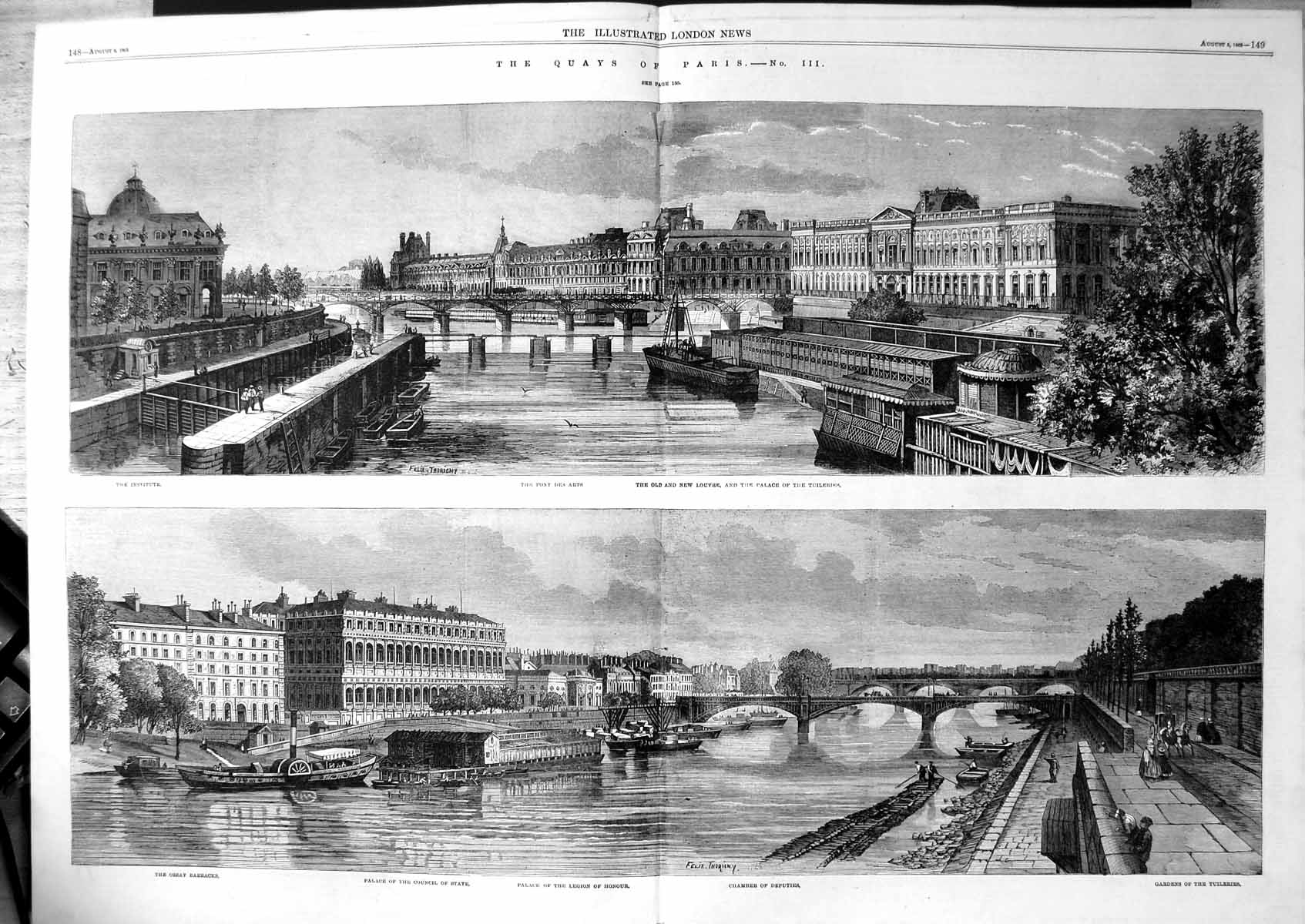 Old Quays Paris Palace Justice Pont Change St Severin Quai Conti 1863 19th