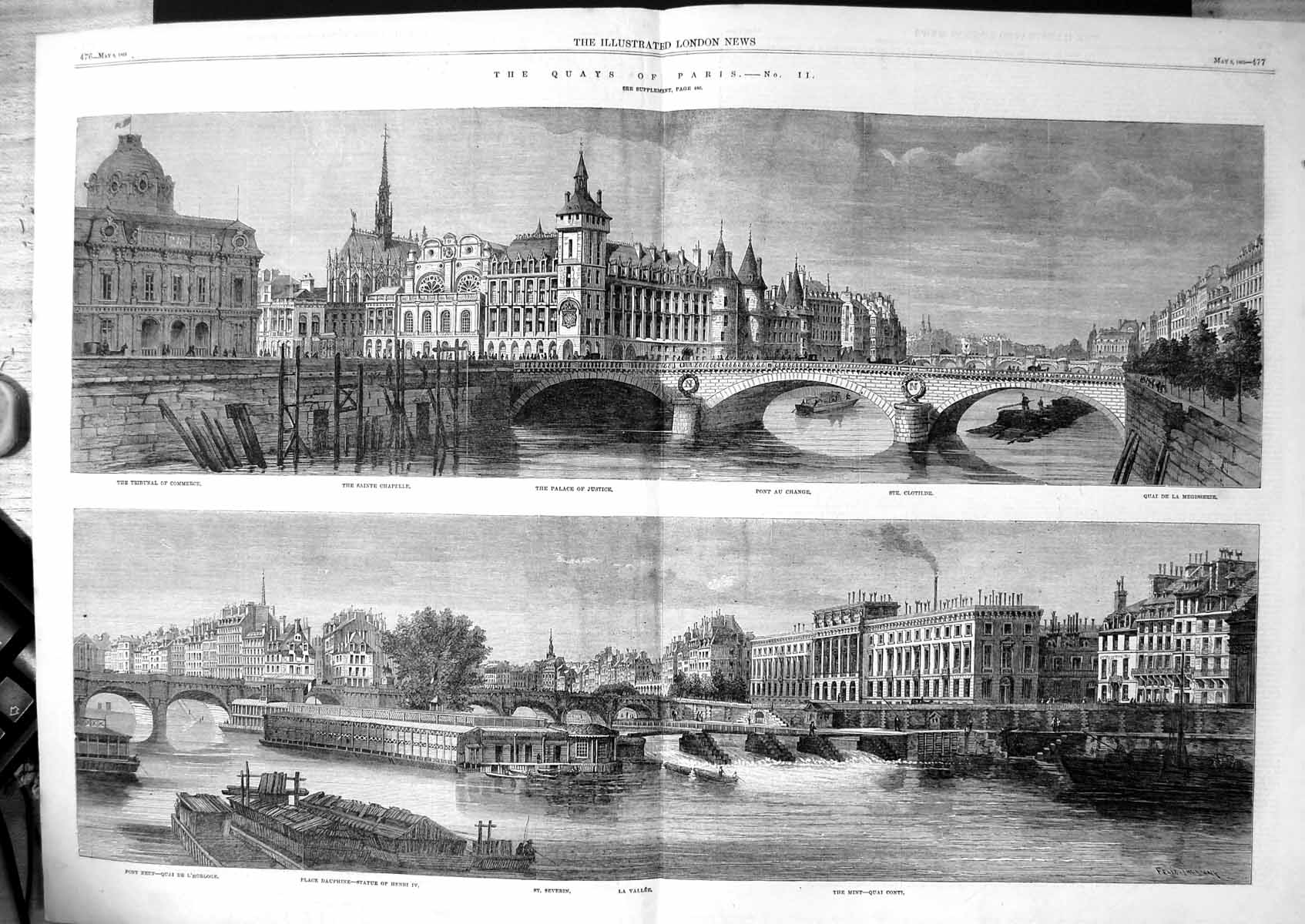 Old Print Quays Paris Tribunal Commerce Pont Change Place Dauphine 1863 19th