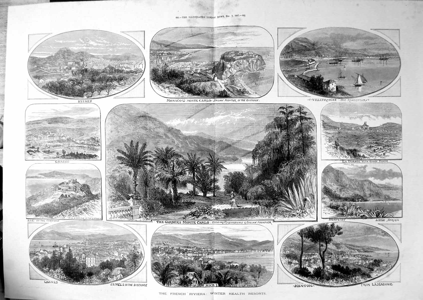 Antique Print French Riviera Winter Health Resorts Monte Carlo Cannes 1887