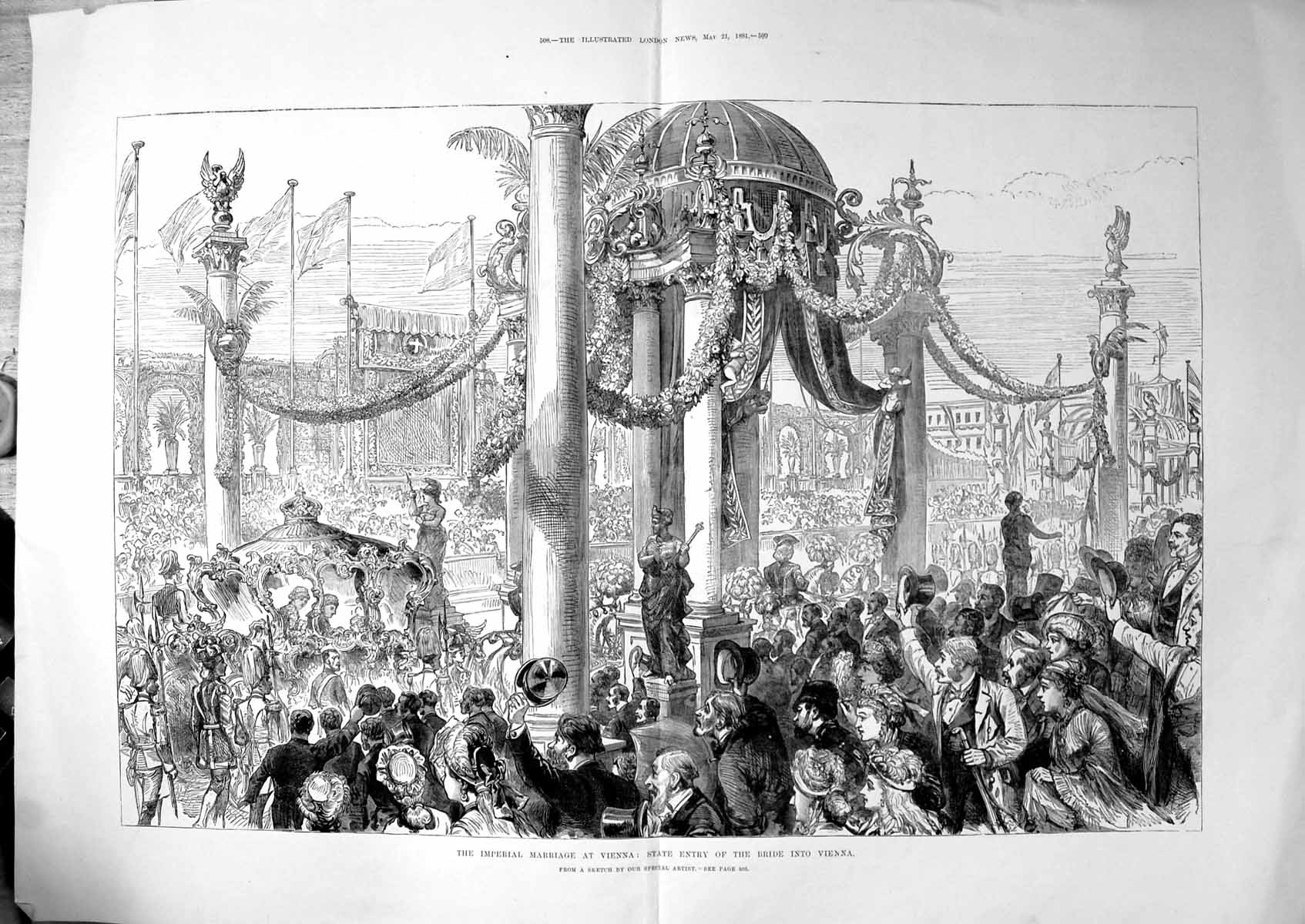 Old Imperial Marriage Vienna State Entry Bride Procession Crowd 1881Victorian