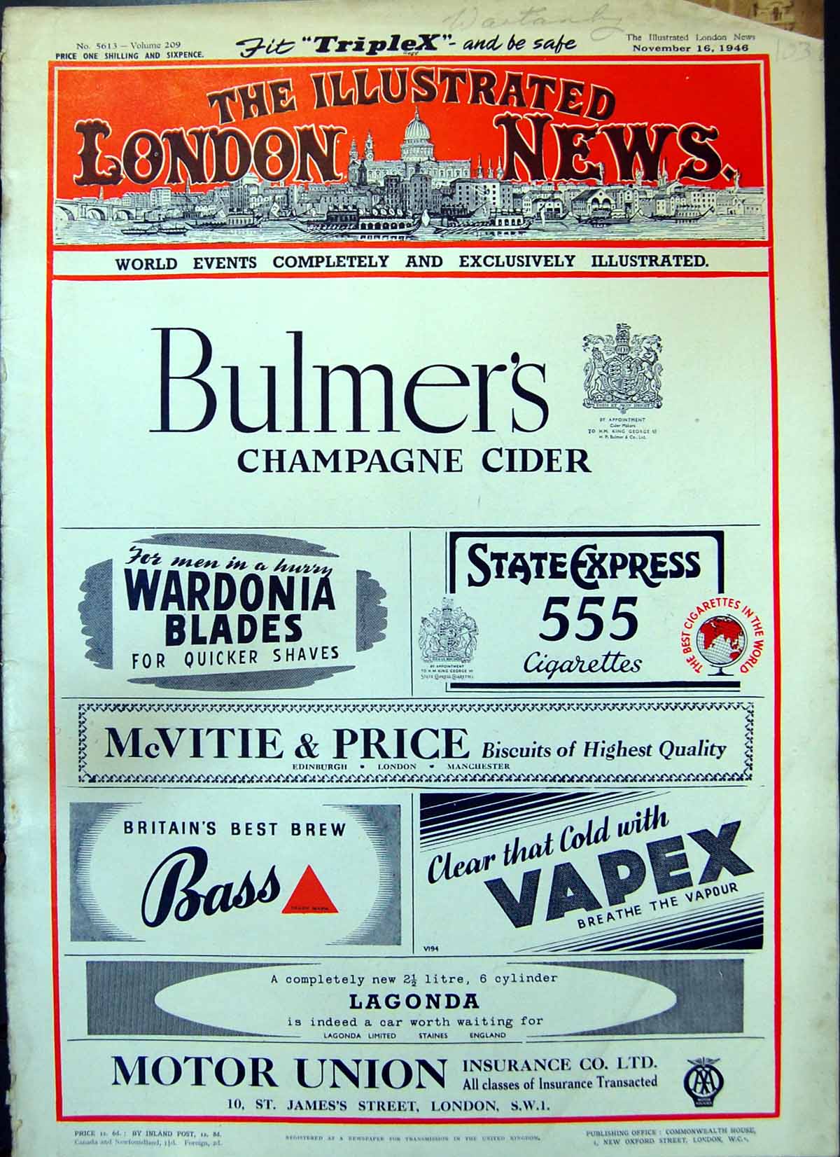Old Illustrated London News Number 5613 November 16 1946 Complete Iss