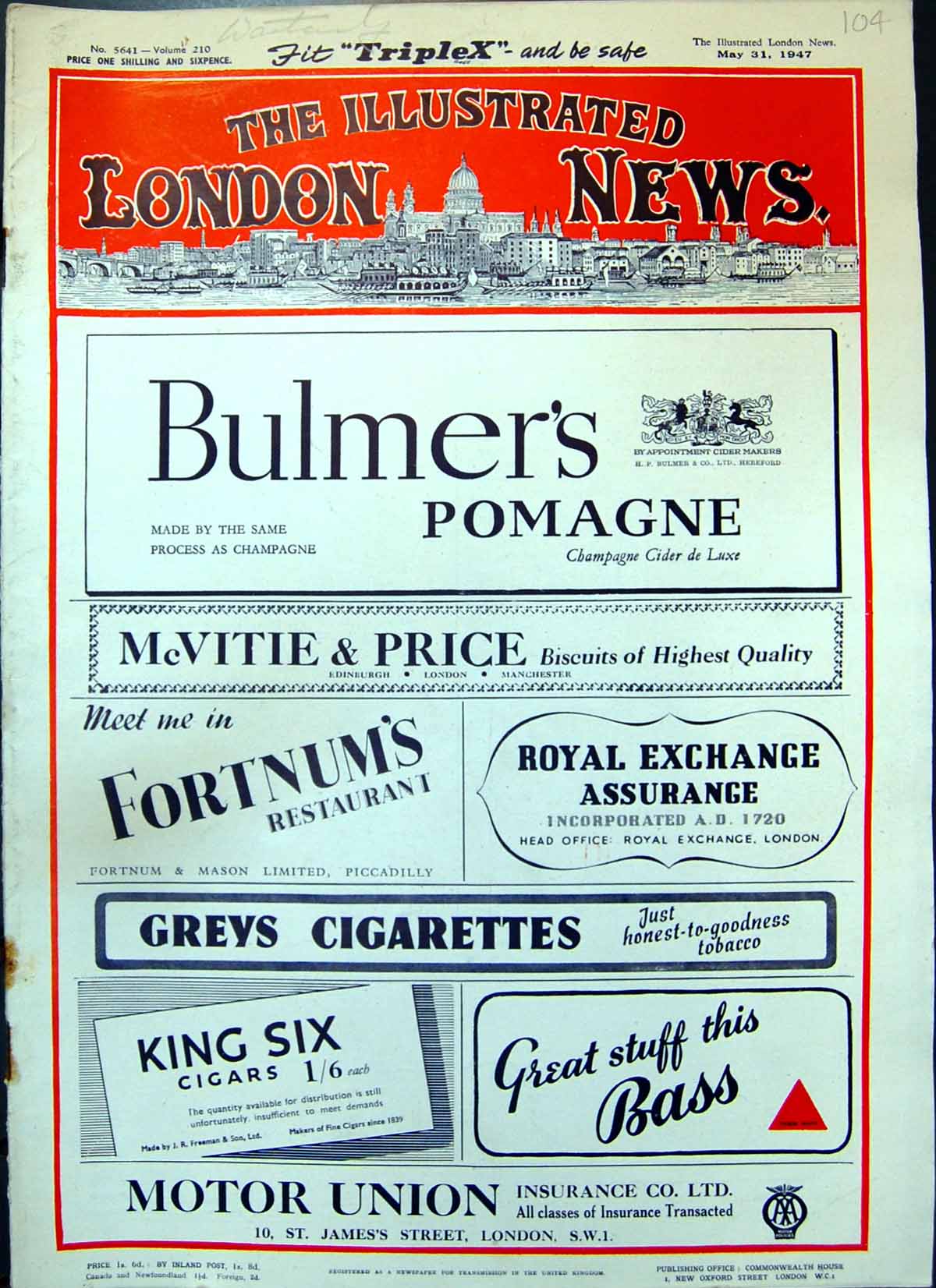 Old Print Illustrated London News Number 5641 May 31 1947 Complete Issue
