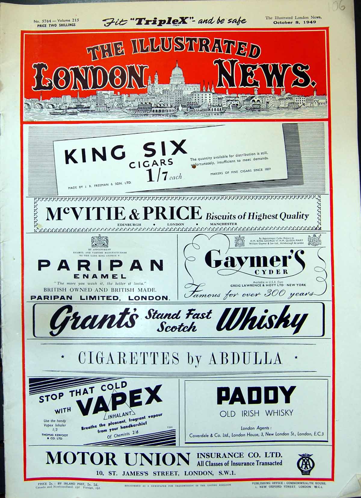 Old Illustrated London News Number 5764 October1949 Complete Issue