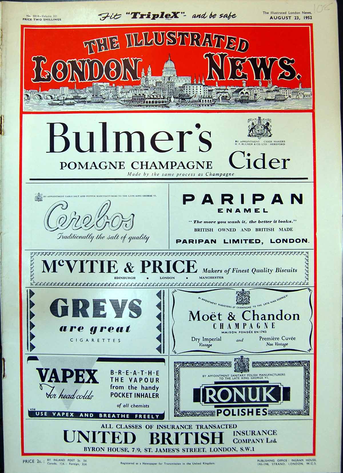 Old Illustrated London News Number 5914 August 23 1952 Complete Issue