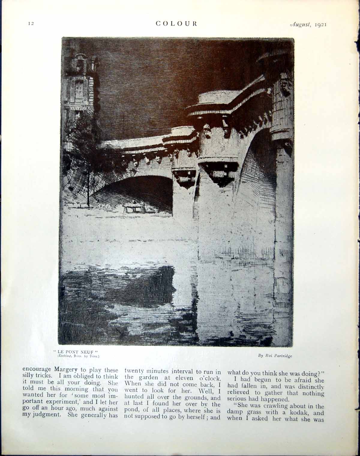 Old Le Pont Neuf Etching Roi Partridge Au Temps Des Aieux E Motte 1921 20th