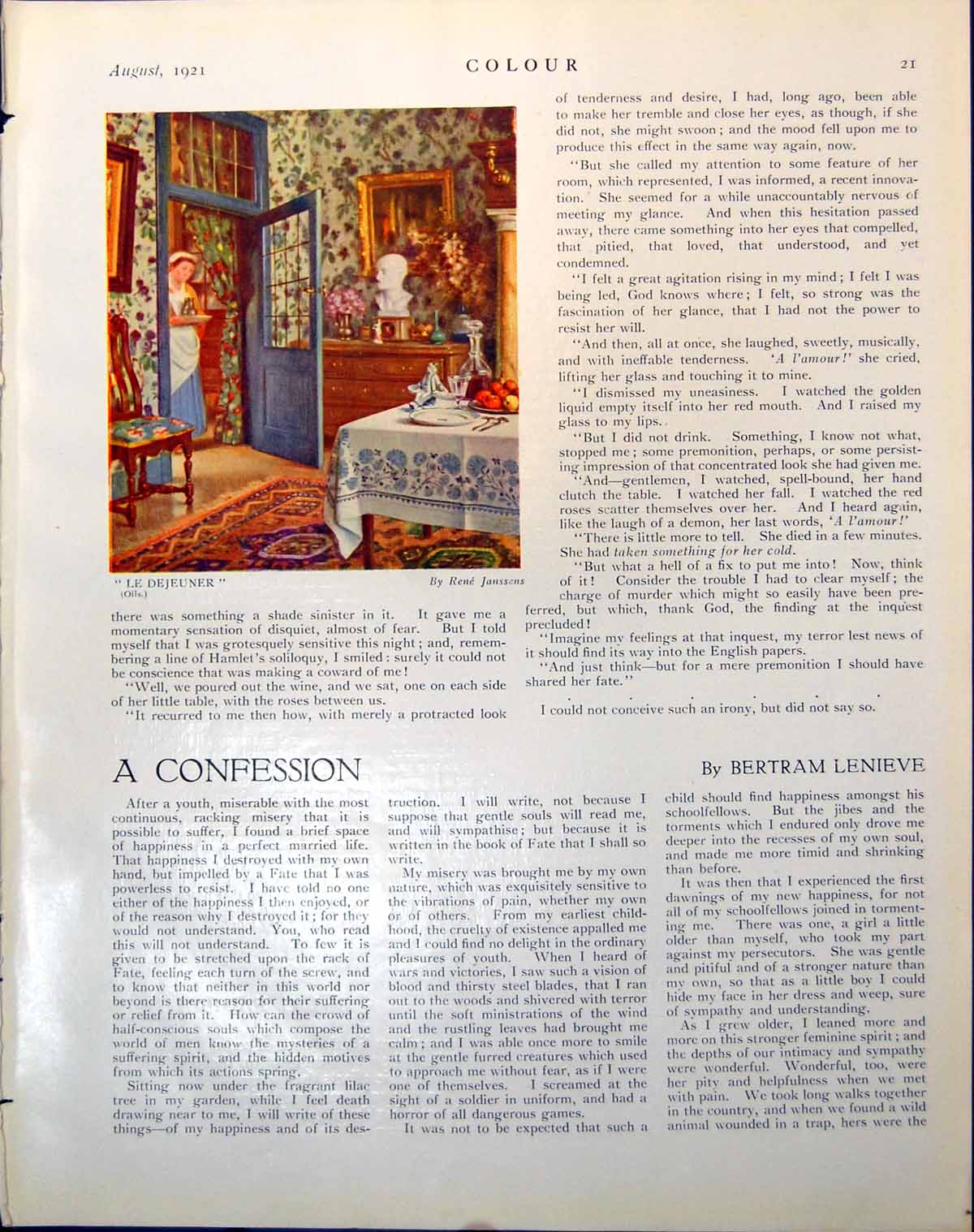 Antique Old Print Le Dejeuner Rene Janssens Maid Bring Breakfast To Room 1921