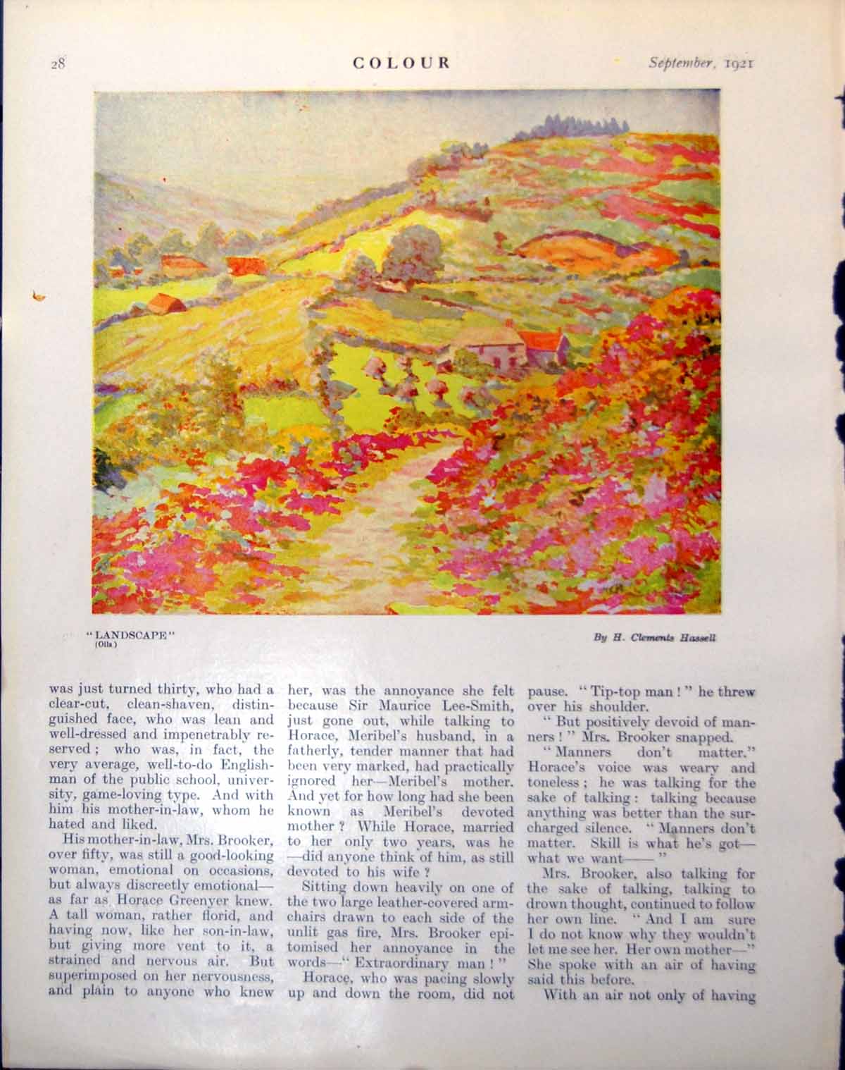 Antique Old Print Landscape H Clemenis Hassell Woodcut Buildings E White 1921