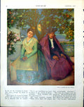 Old Print Lady Green Dress Elderly Gentleman Below Tree Jose Pinazo 1921 20th