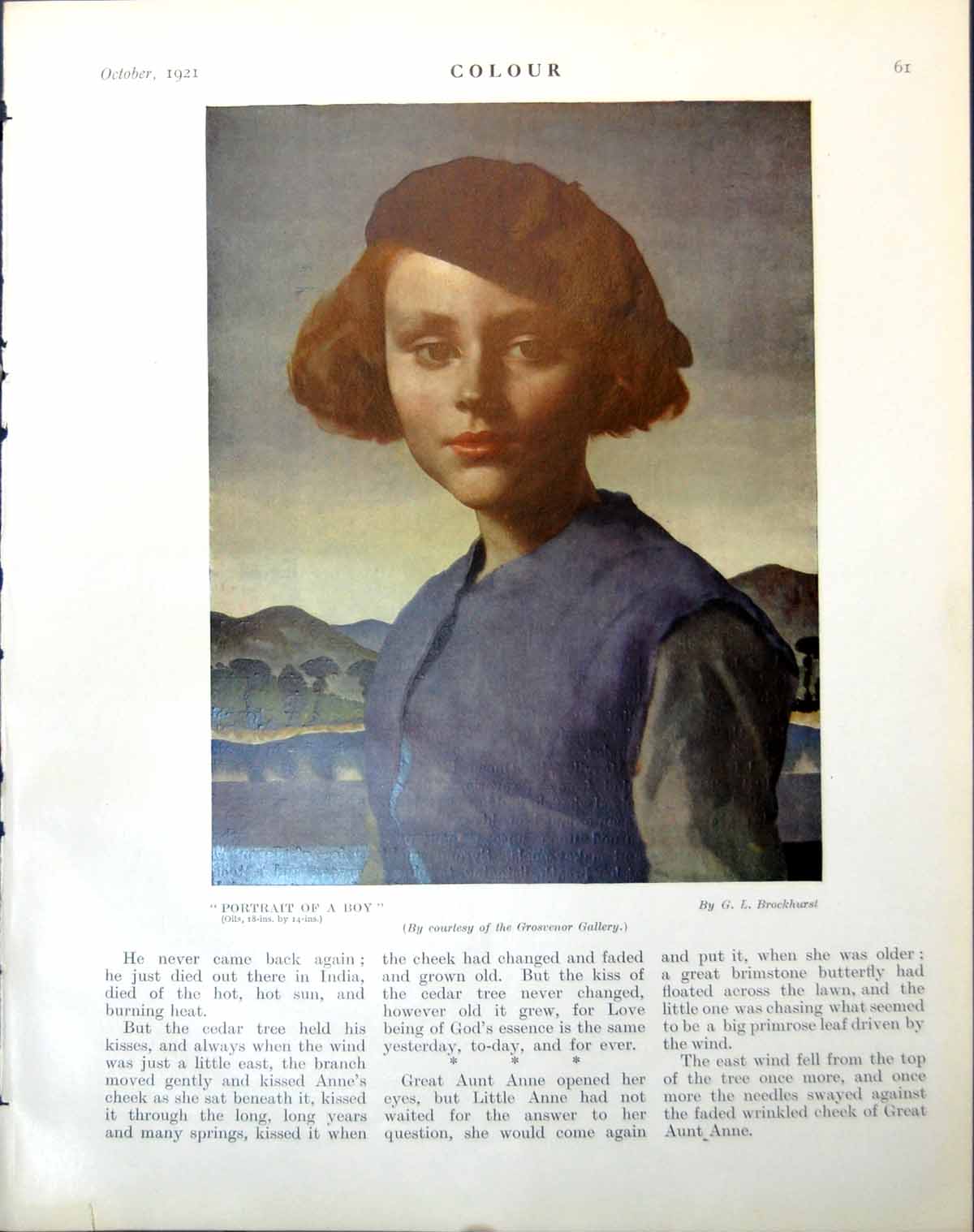 Old Print Portrait A Boy Gl Brockhurst Soir Surila Reviere C Houben 1921 20th