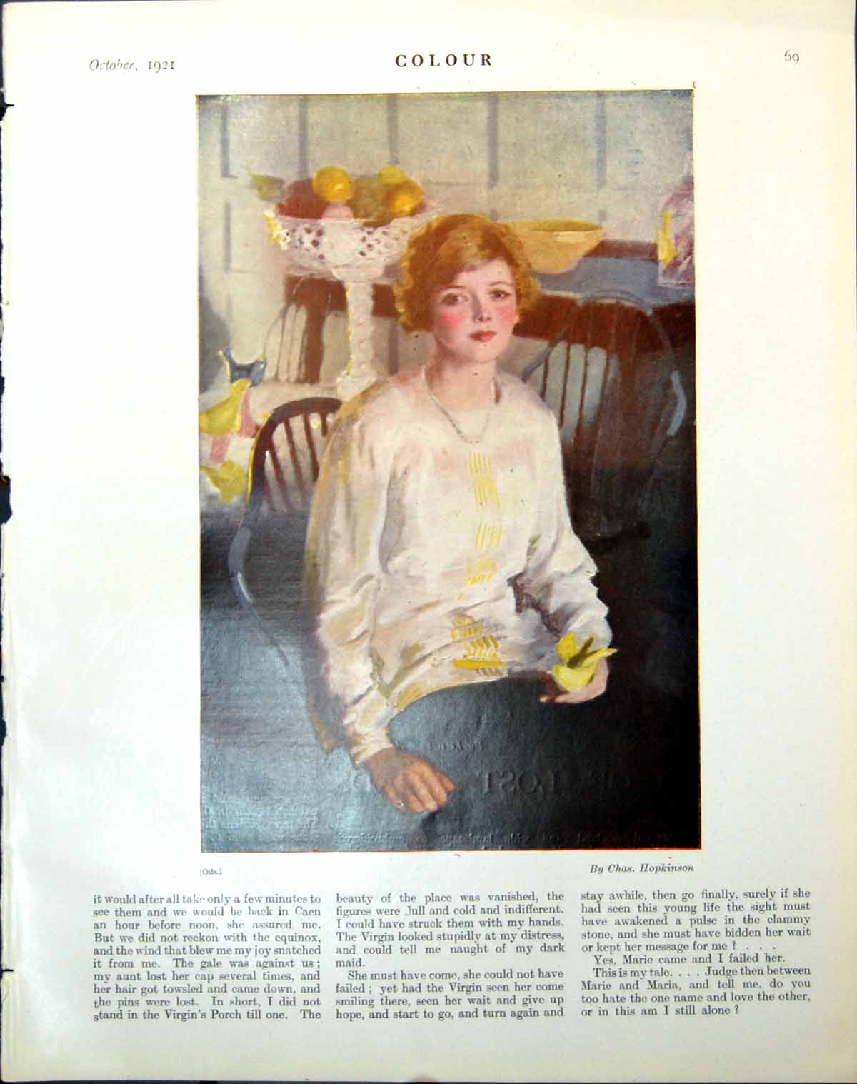 Antique Old Print Young Lady Oils Chas Hopkinson The Woman Leon Frederic 1921