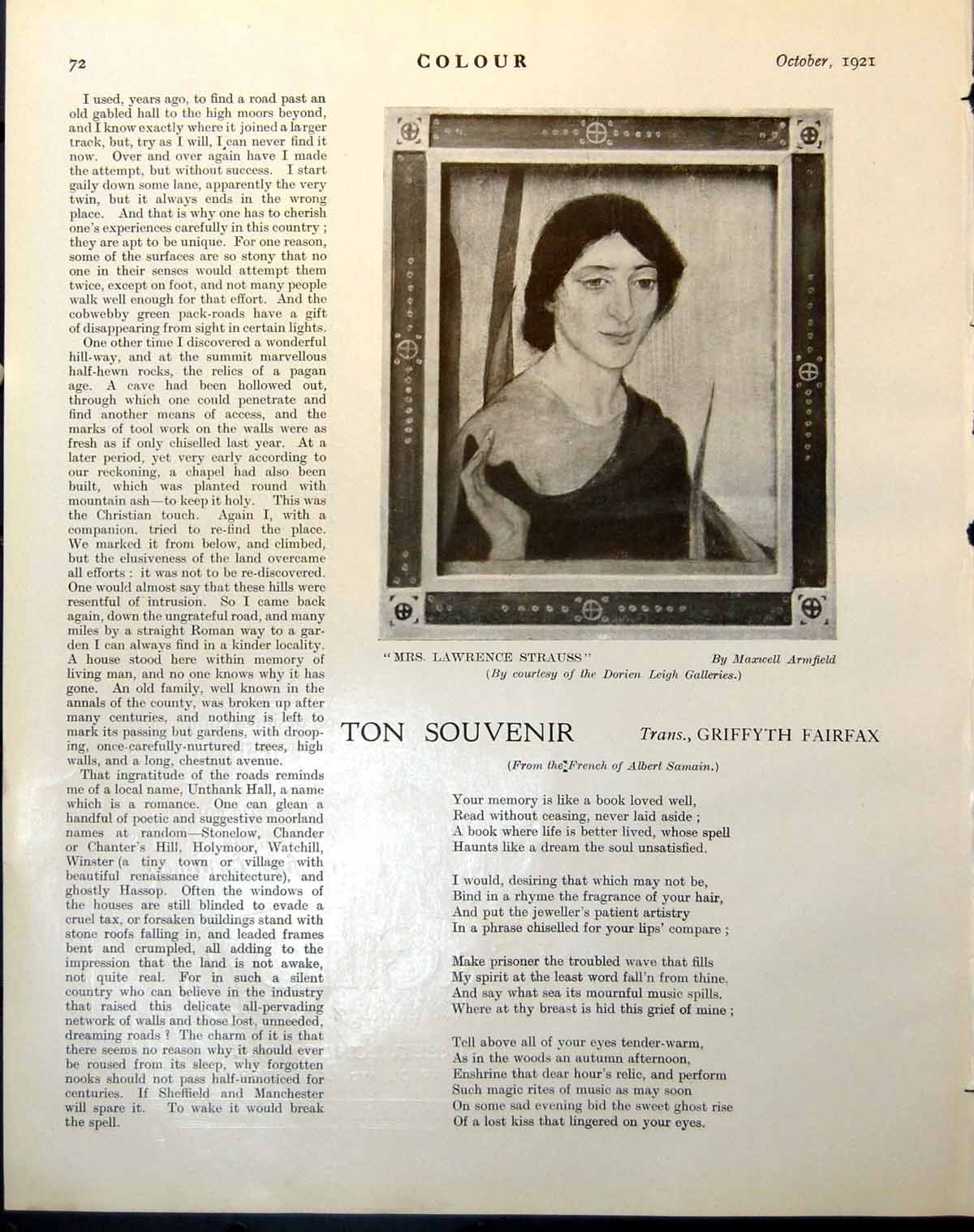 Antique Old Print Mrs Lawrence Strauss Maxwell Armfield Portrait Lady 1921 20th