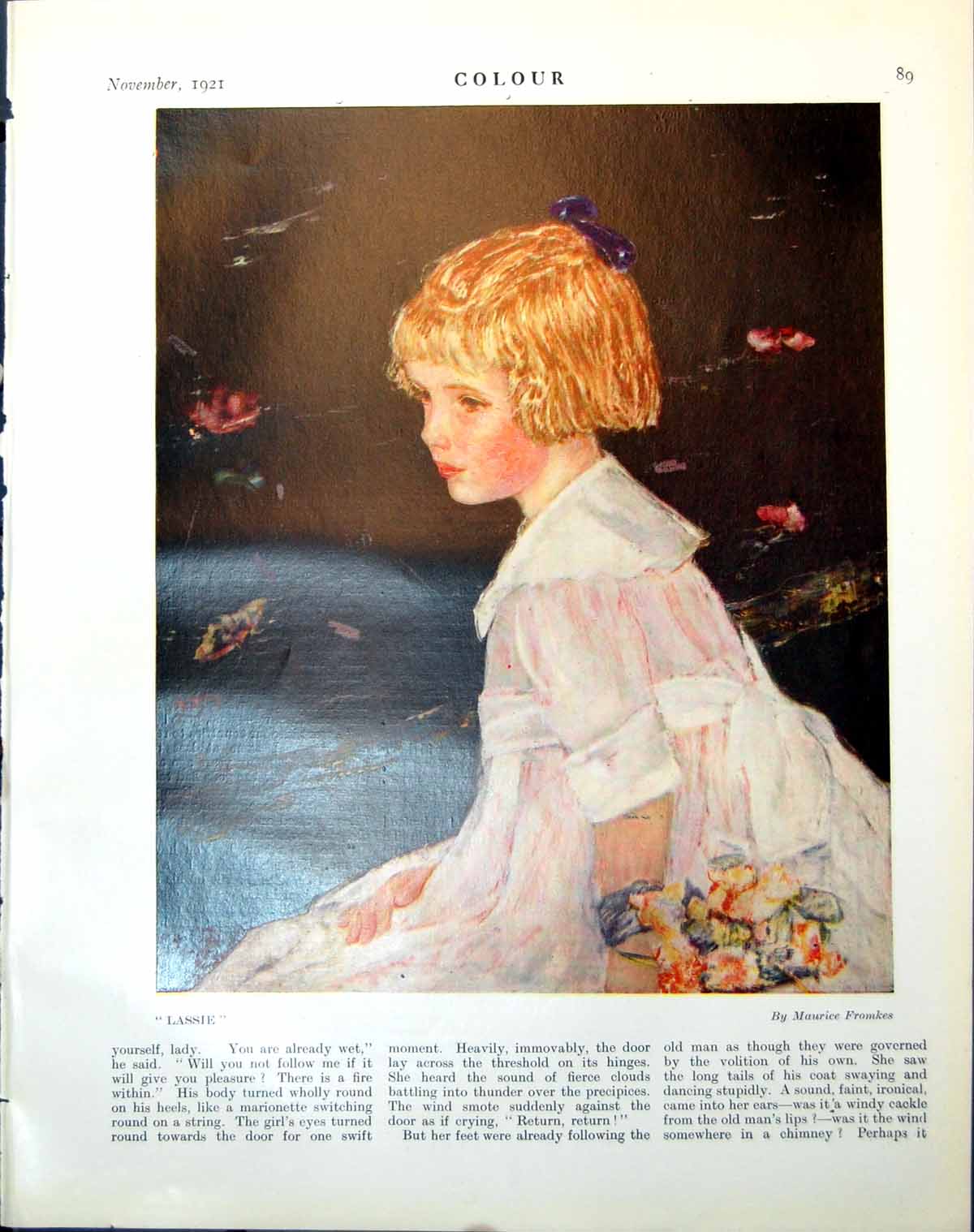 Old Lassie Maurice Fromkes Little Girl Pinkish White Dress Flowers 1921 20th