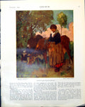 Antique Print Shady Pasture T Austen Brown Pencil Drawing Face K Hale 1921 20th