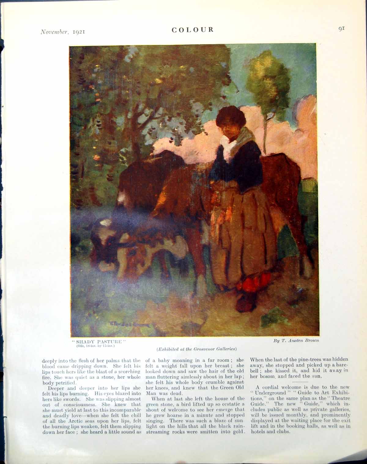 Antique Print Shady Pasture T Austen Brown Pencil Drawing Face K Hale 1921 20th