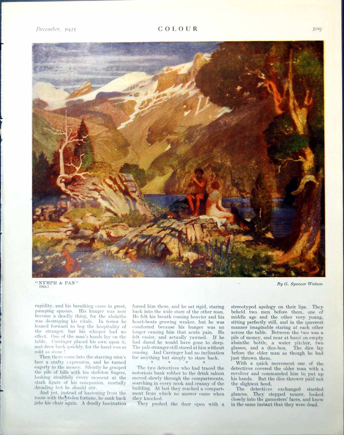 Old Print Nymph And Pan Gs Watson Chalk Drawing Adult Child W Conor 1921 20th