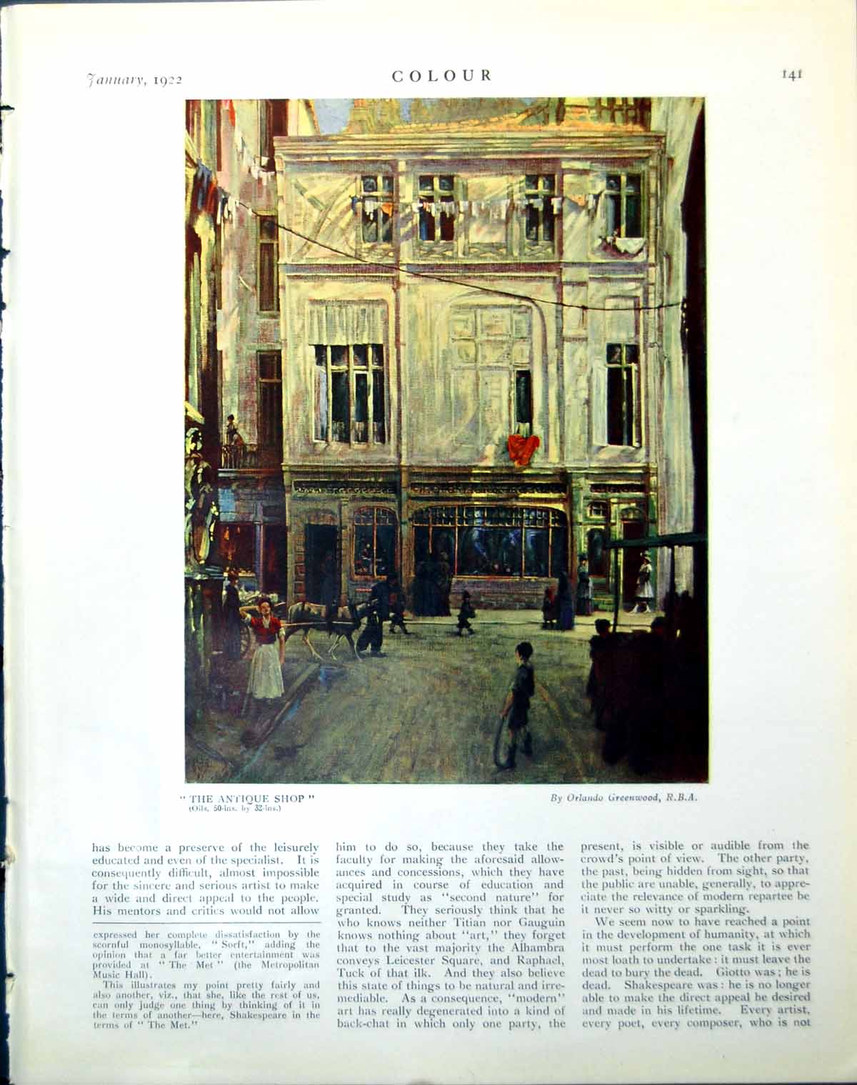 Original Old Vintage Print The Shop O Greenwood Figures Charles Shannon 1922
