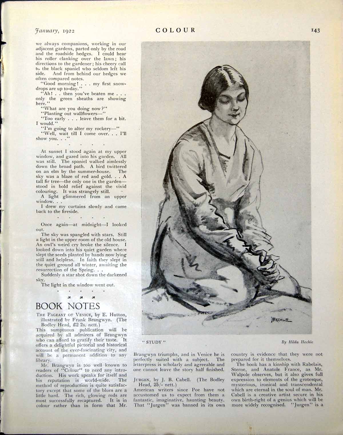 Antique Old Print Study Hilda Hechle Study For Bather Charles Shannon 1922 20th