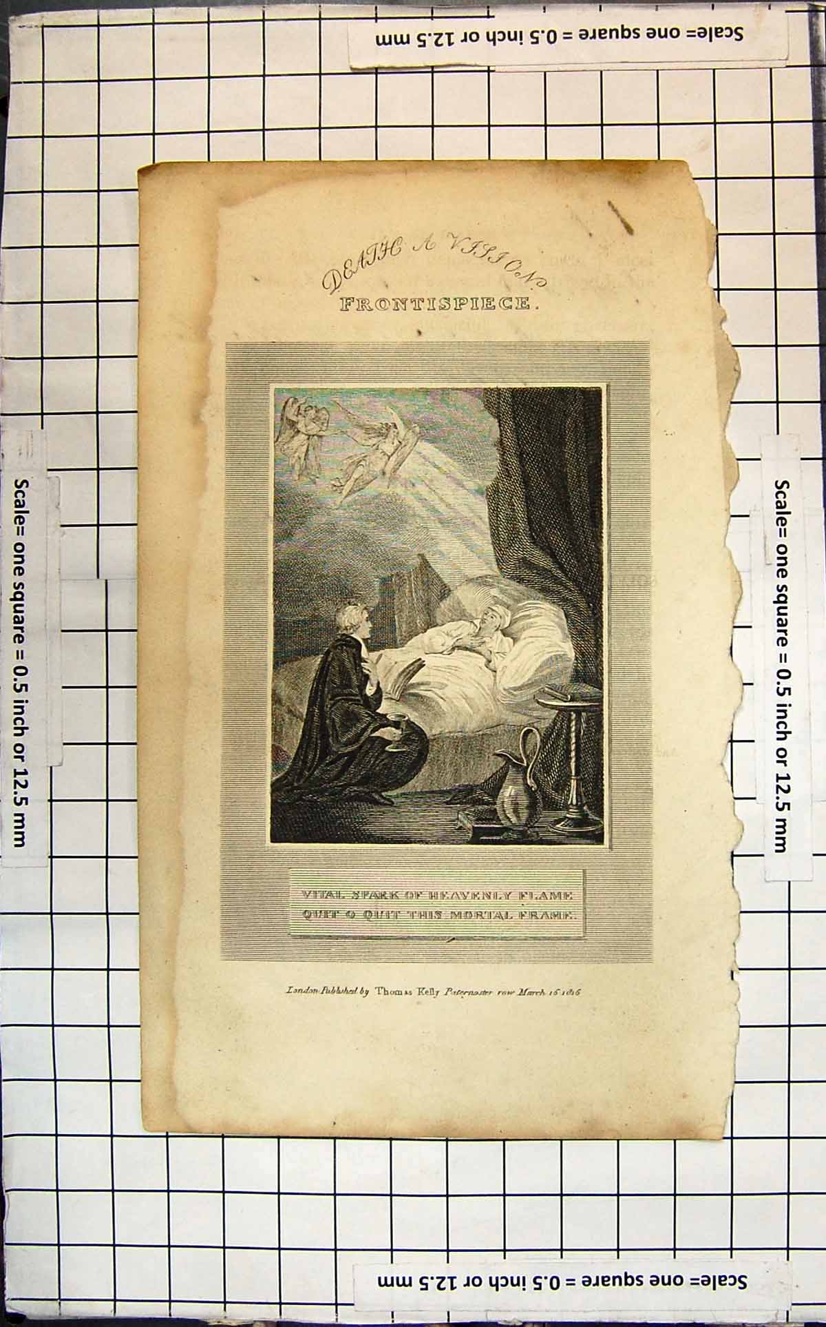 Old Print Death A Vision Frontispiece Angels Person In Bed Kneeling Wine