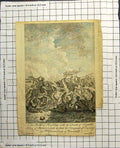 Original Old Antique Print Battle Hastings Death HarKing Britain Horses Banners