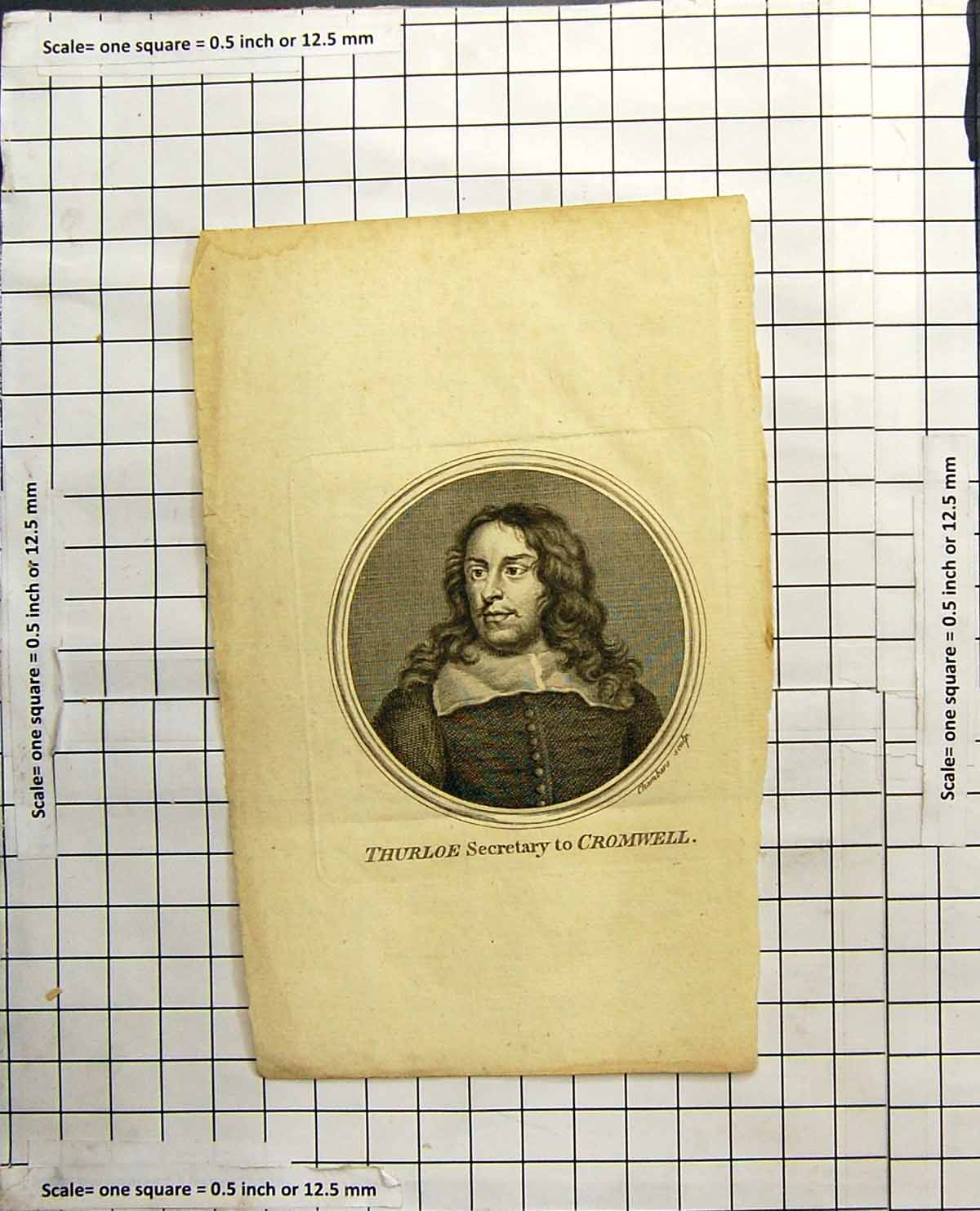 Antique Print Portrait Thurloe Secretary To Cromwell Long Hair Wide Collar