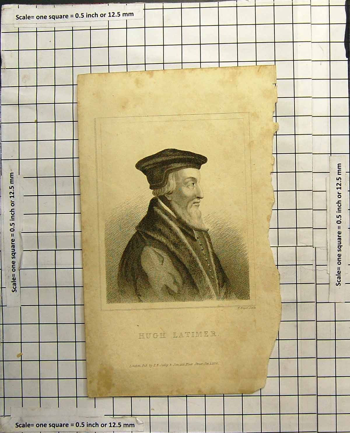 Antique Old Print Portrait Hugh Latimer Published Seeley & Son London C1826