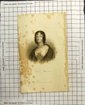 Original Old Antique Print Portrait Lady Felicia Pearl Necklace Shawl