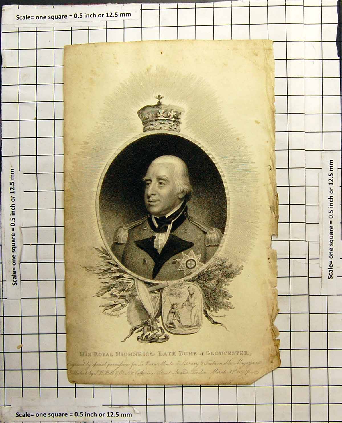 Antique Old Print His Royal Highness The Late Duke Goucester Portrait 1807 19th