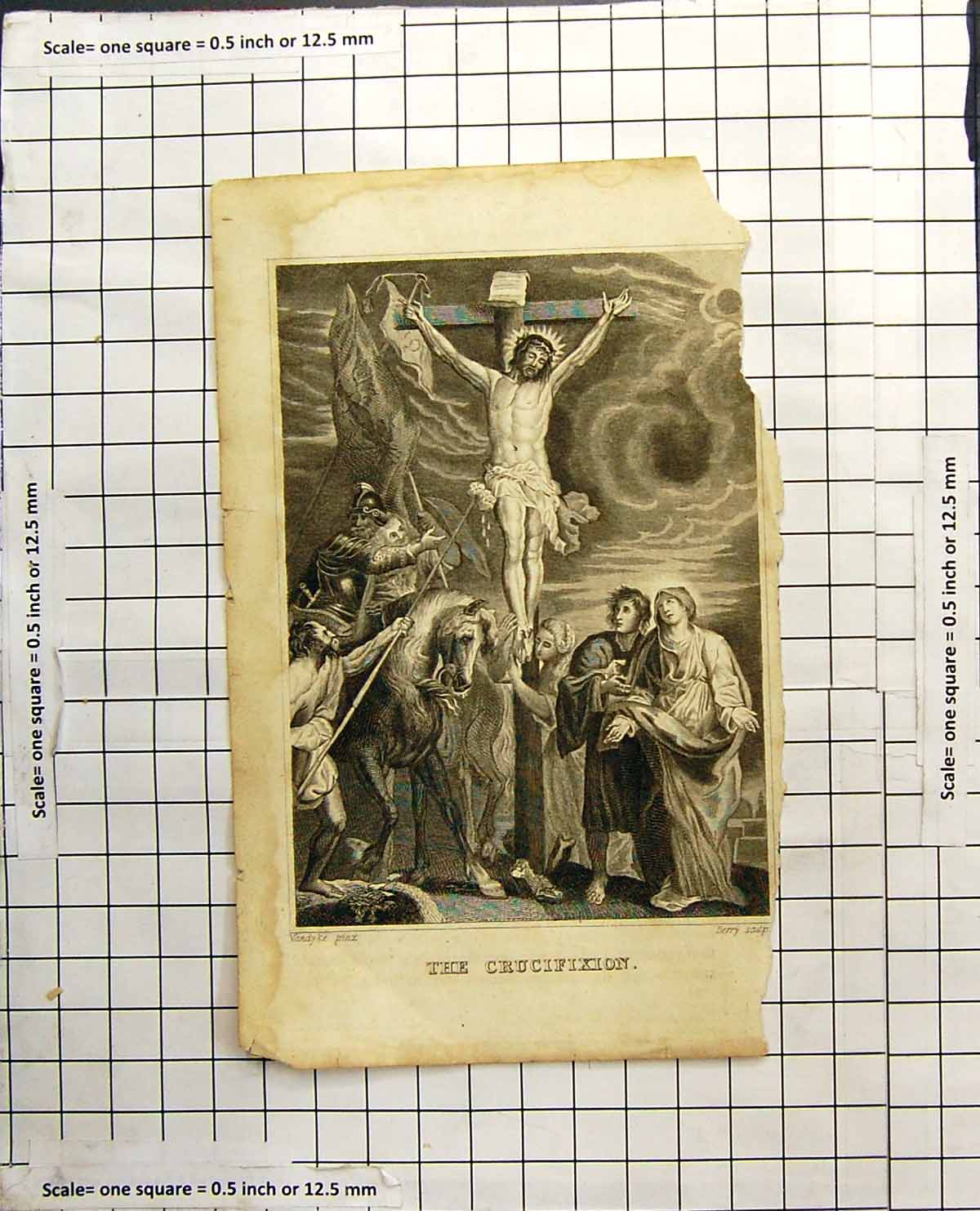 Old Antique Print The Crucifixion Jesus Cross Onlookers Guard Horseback