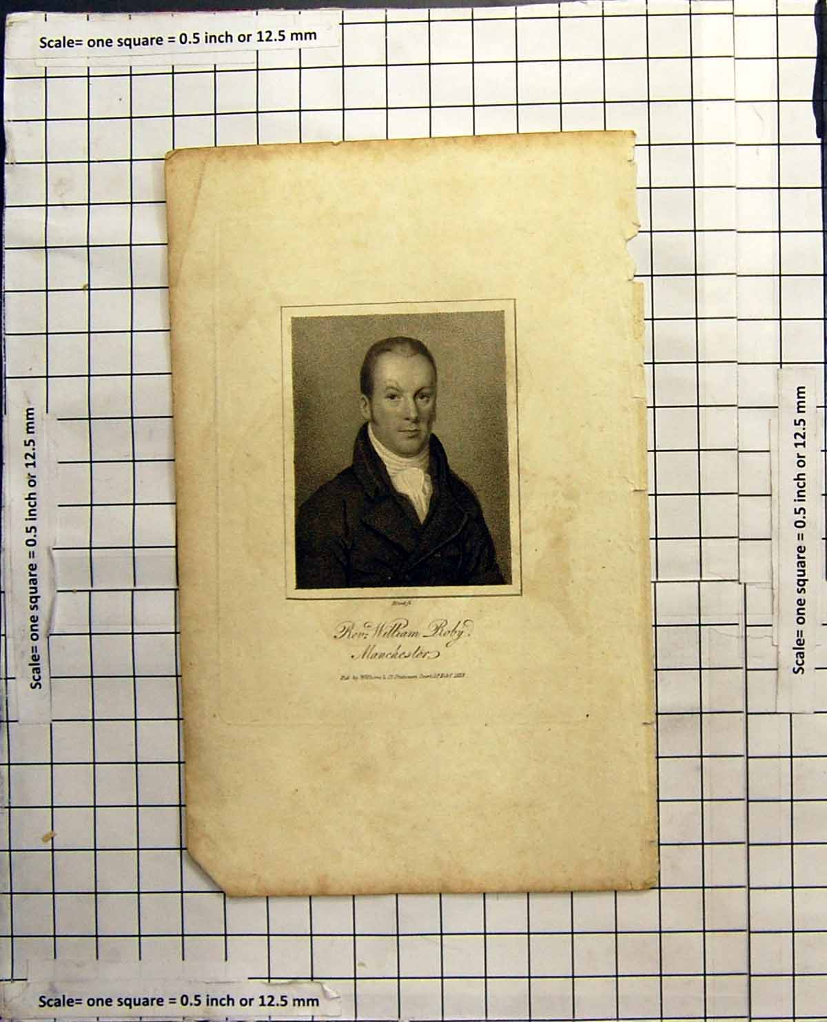 Original Old Antique Print Rev William Roby Manchester Portrait 1818 19th