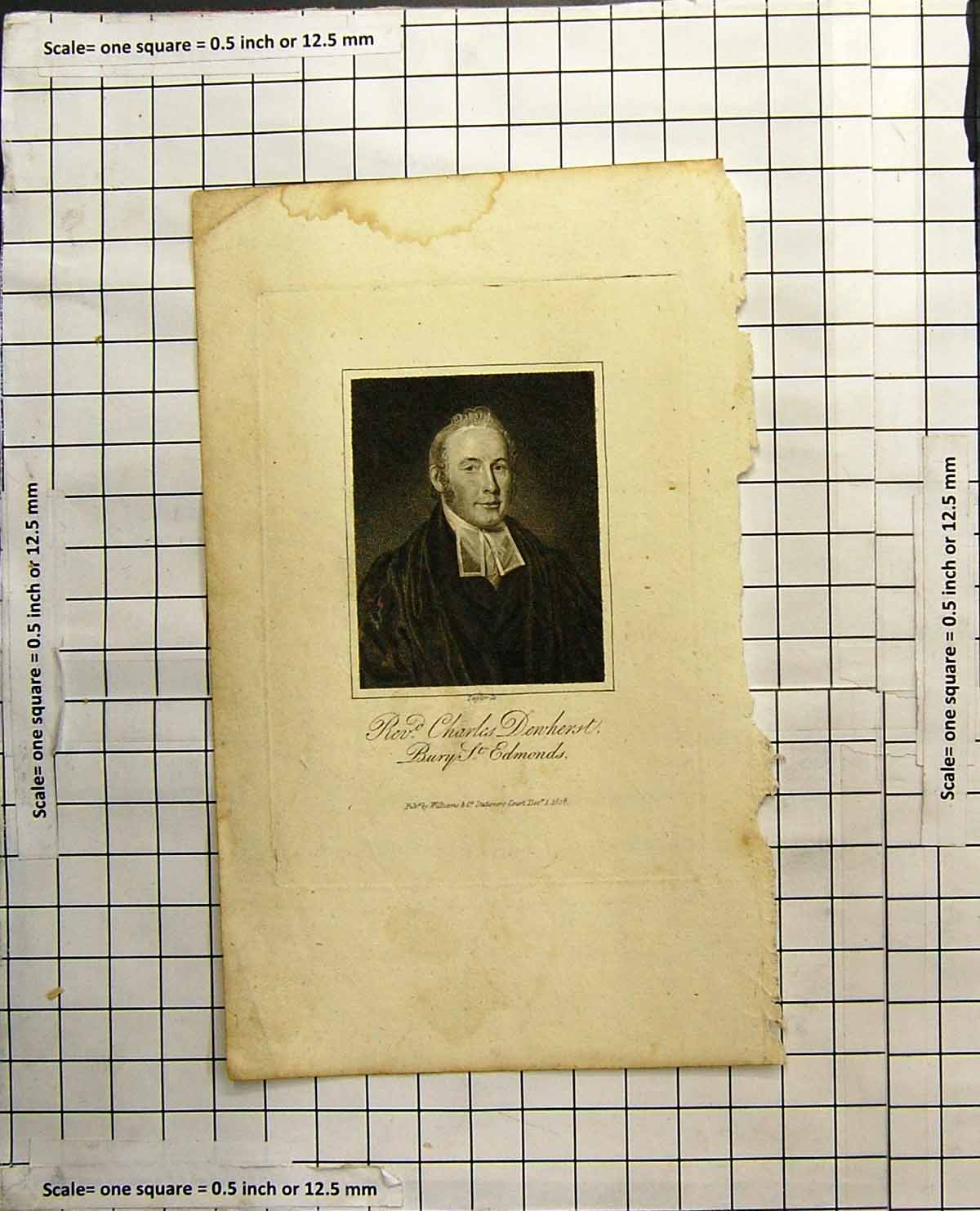 Original Old Antique Print Revd Charles Dewherst Portrait Bury St Edmonds 1818