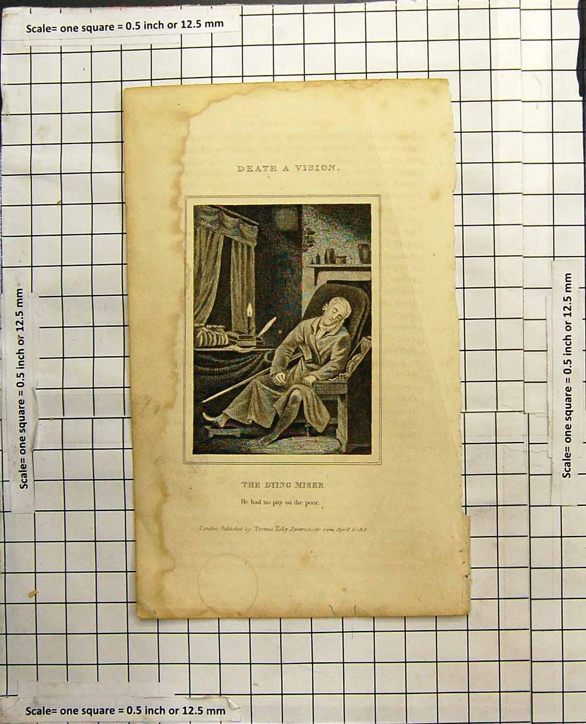 Old Death A Vision Dying Miser Man Chair Crutch Quill Pen Candle 1816 19th