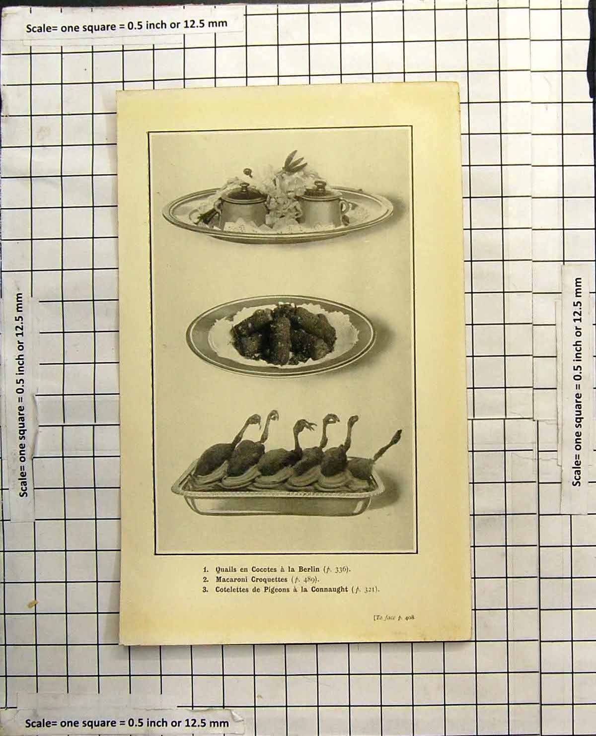 Antique Old Print Quails En Cocotes Macaroni Croquettes Cotelettes De Pigeons