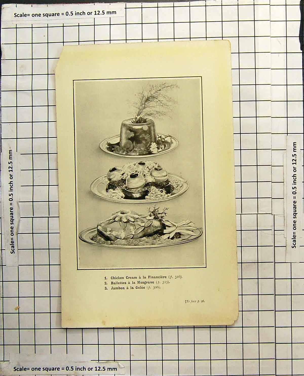 Antique Print Chicken Cream A La Financiere Ballettes Musgrave Jambon Gelee