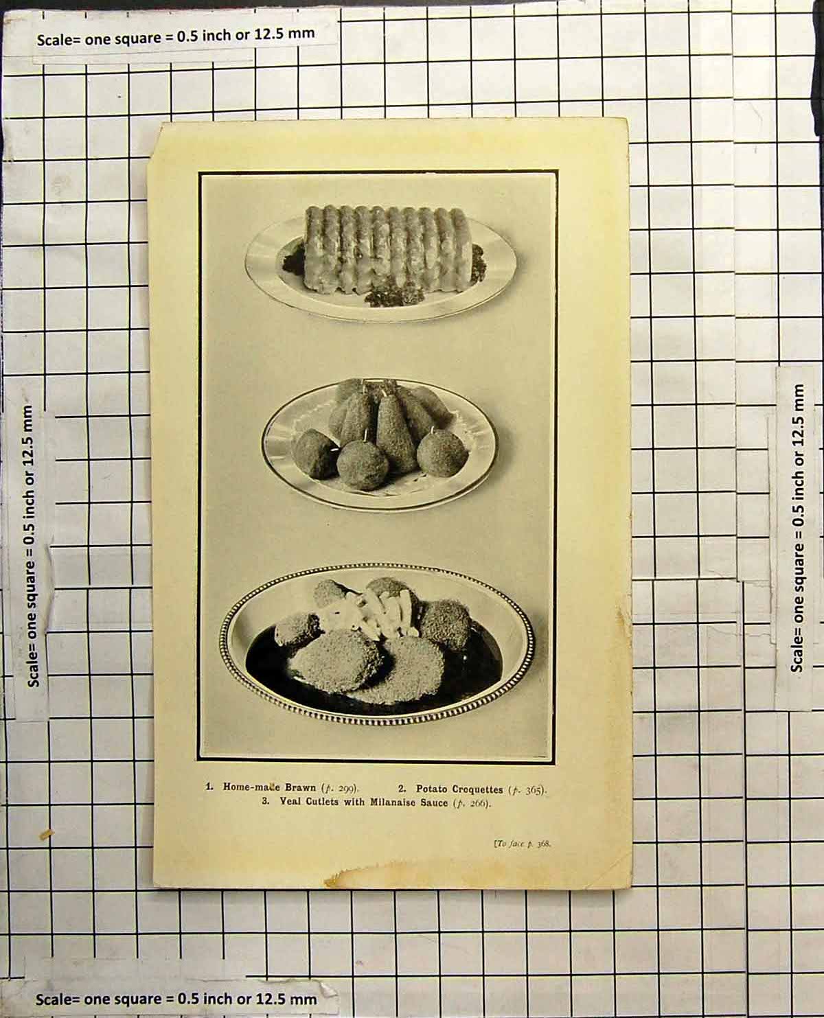 Old Print Home Made Brawn Potato Croquettes Veal Cutlets Milanaise Sauce