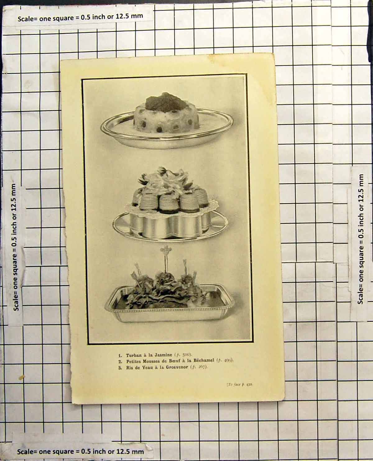 Antique Old Print Turban A La Jasmine Petites Mousses De Boeuf Ris De Veau