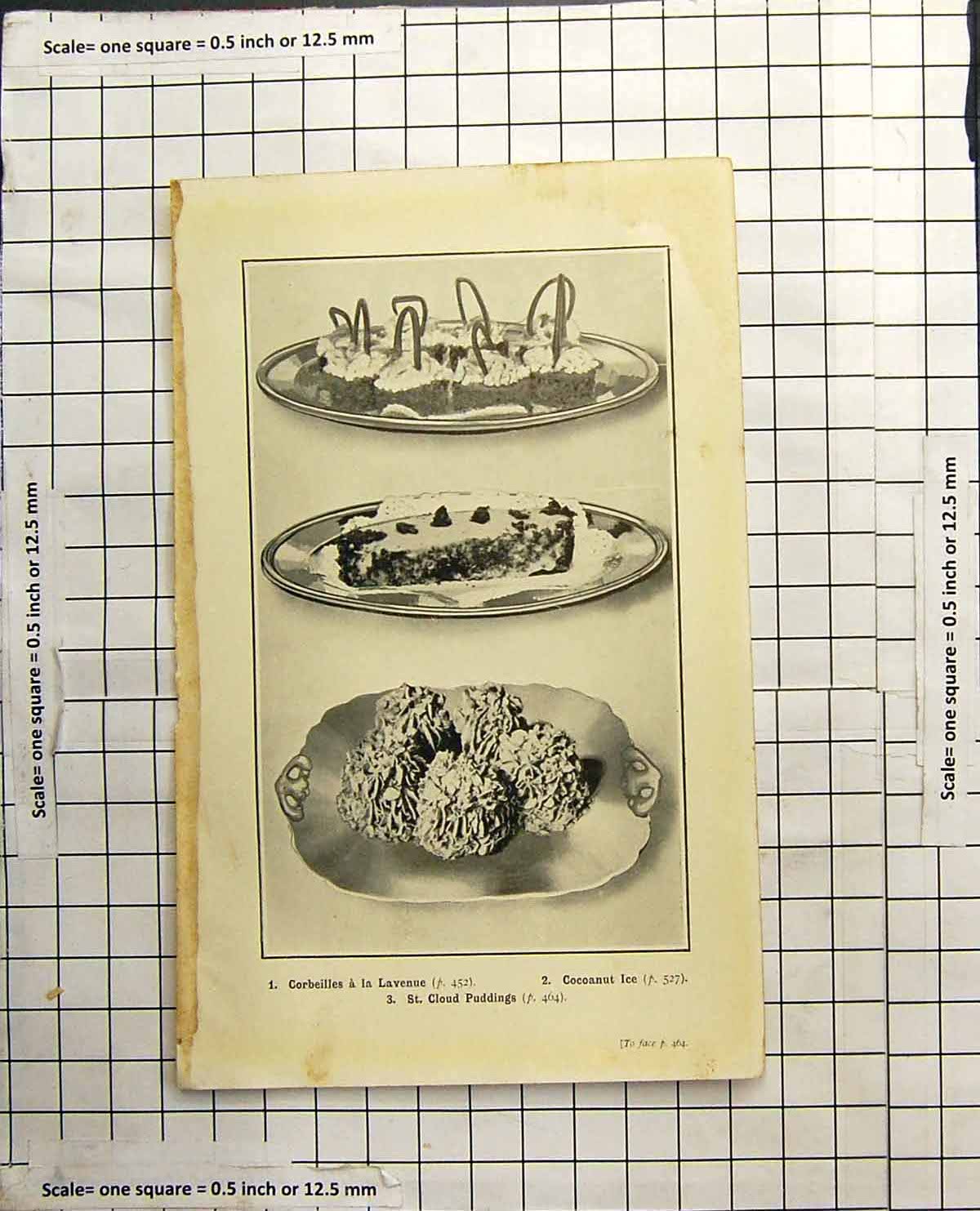 Old Antique Print Corbeilles A La Lavenue Cocoanut Ice St Cloud Puddings