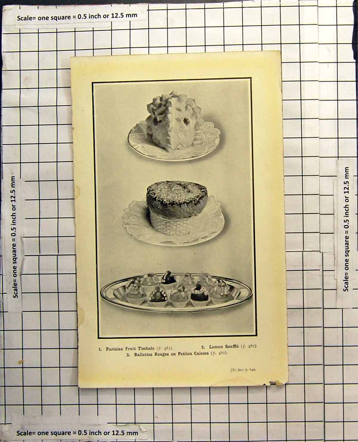 Old Print Parisian Fruit Timbale Lemon Souffle Ballettes Rouges In Cases