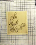 Antique Print Seated Lady Floor Drawn From Behind Dress Spread Out Headband