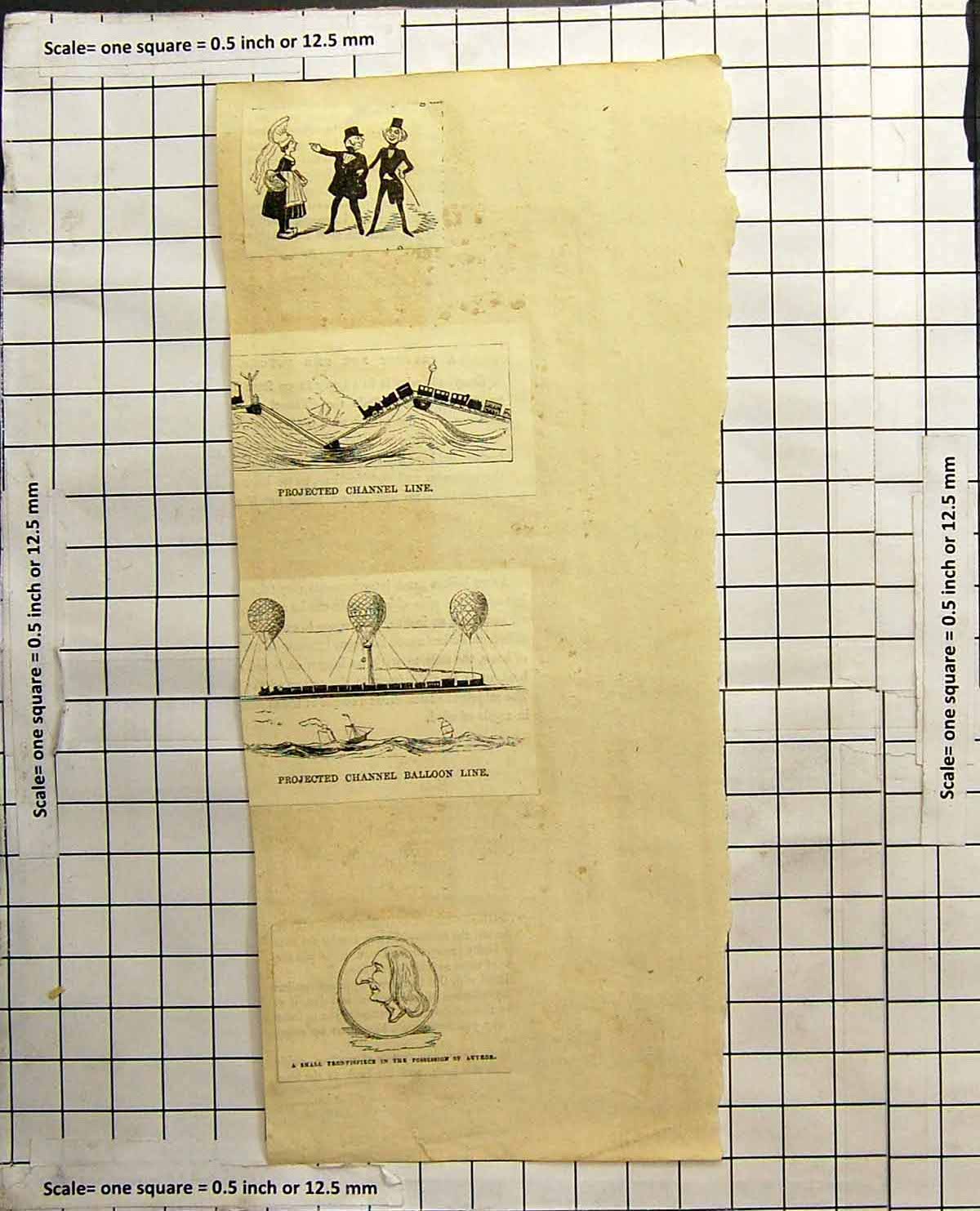 Old Print Projected Channel Line By Rail Over Water By Balloon Suspension 18th