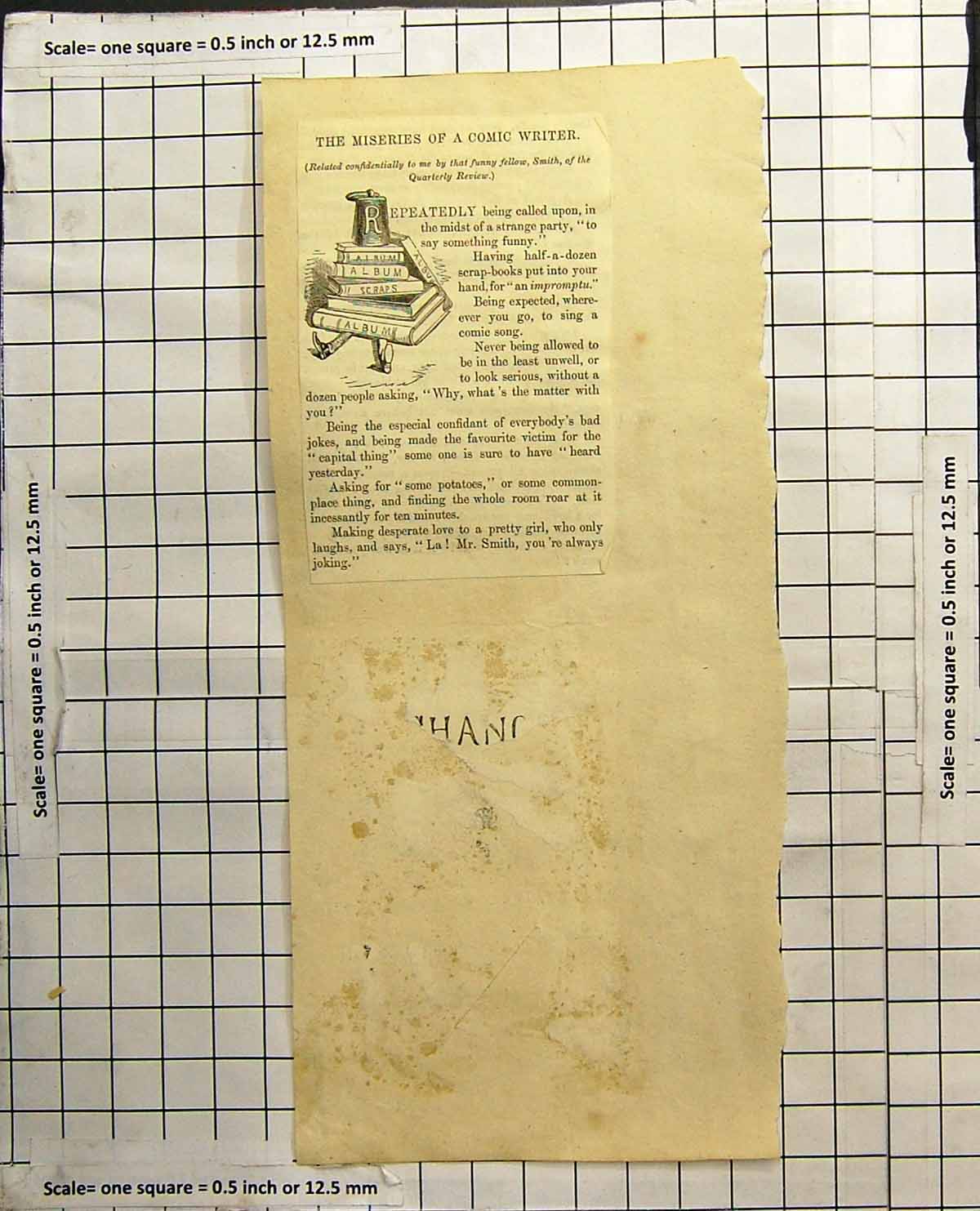 Antique Old Print Miseries A Comic Writer Man Weighed Down By Albums Scraps