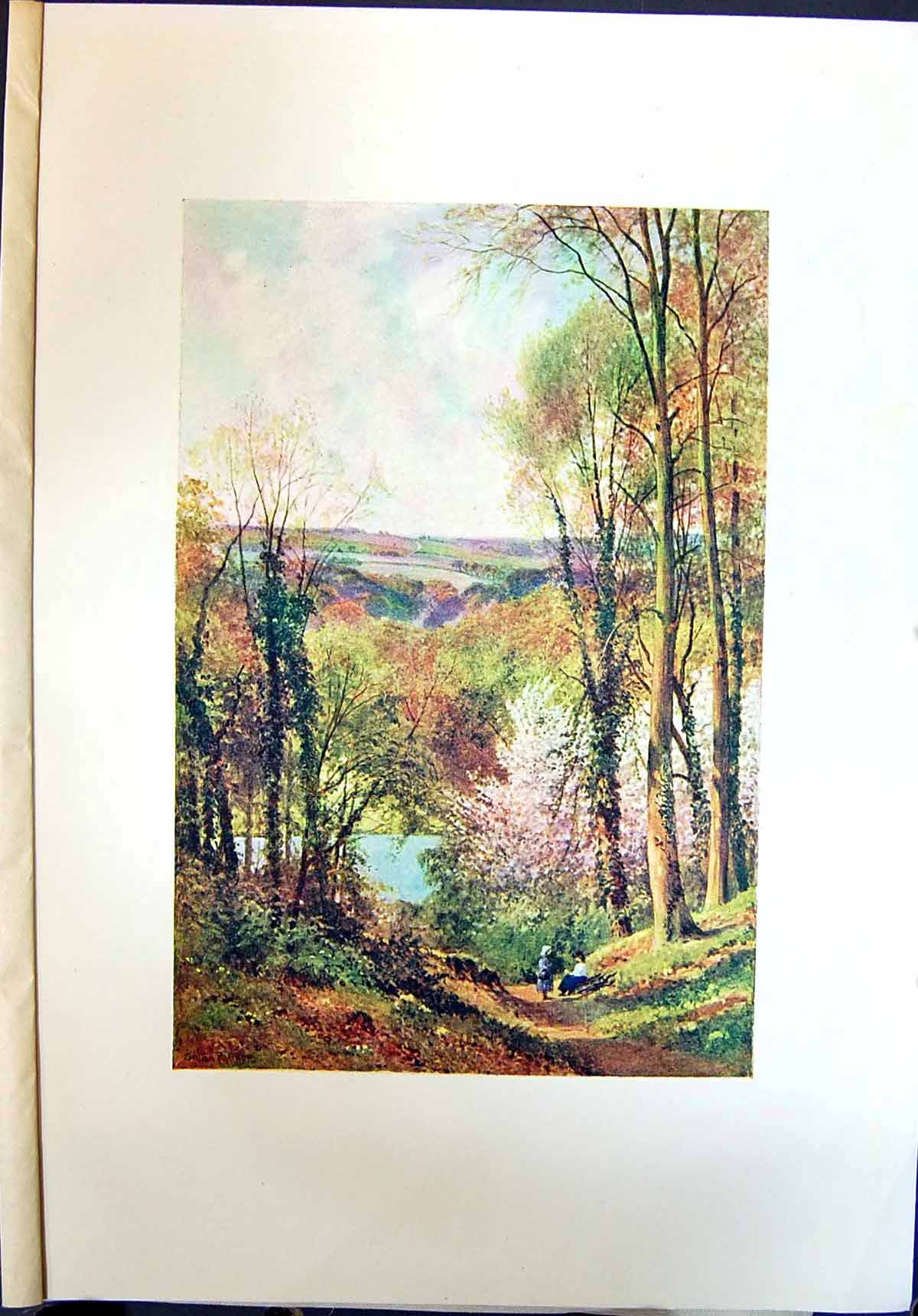 Old Antique Print Path Ferry Quarry Woods Marlow Bucks Landscape Colour