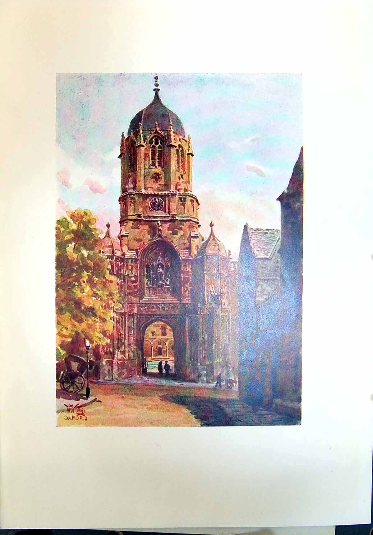 Original Old Antique Print Christchurch Gateway Oxford England Landscape Colour