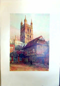 Old Antique Print Parliament House Cathedral Gloucester Landscape Colour