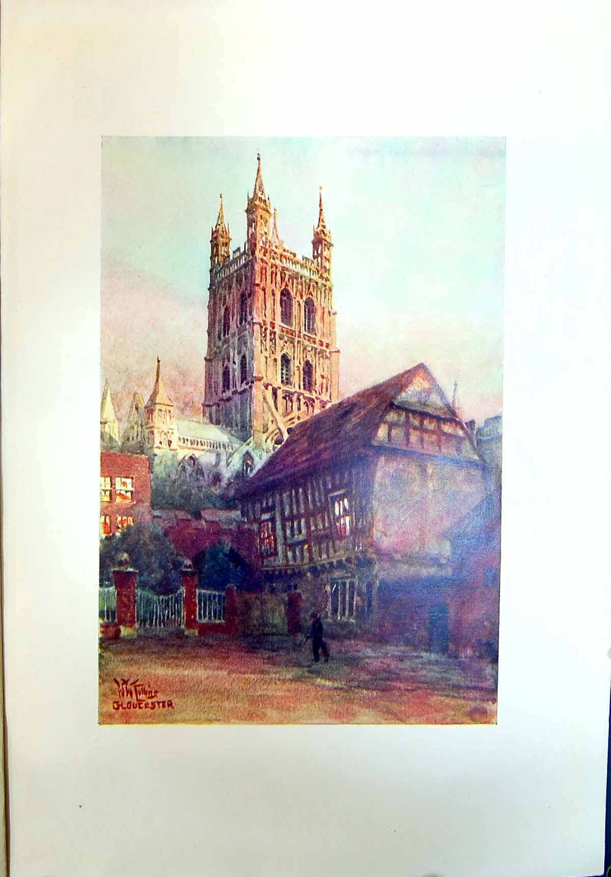 Old Antique Print Parliament House Cathedral Gloucester Landscape Colour